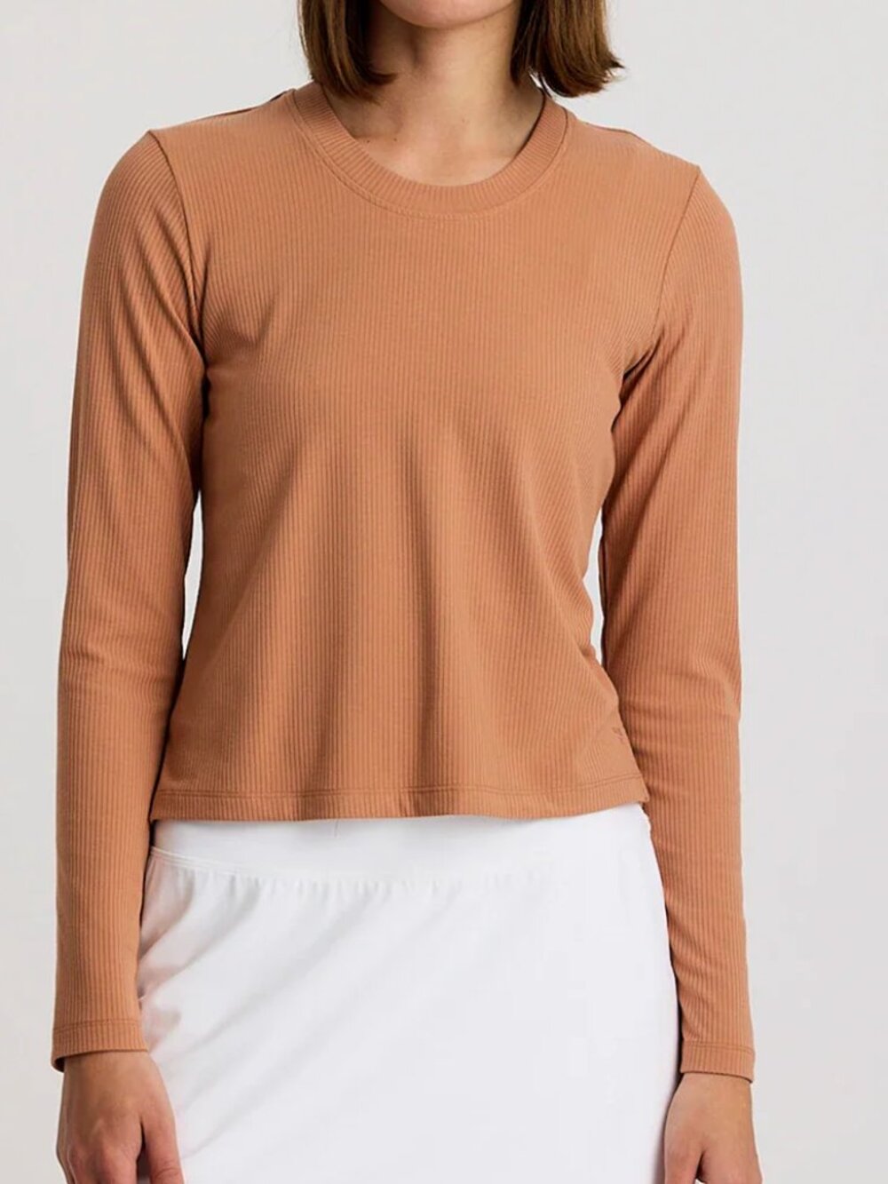 Free Fly Women's Ribbed Bamboo Long Sleeve Crew Neck Shirt Size M & L Clay NWT